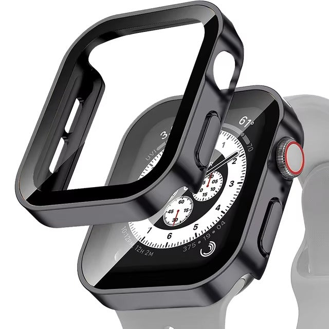 High Quality Tempered Glass Case for Apple Watch – Straight Edge, Full Coverage Display Protector Film, Shock-Resistant Shell for 40mm to 45mm Smartwatches