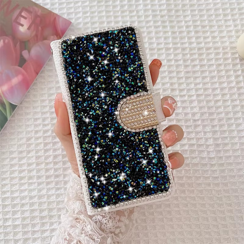 Luxury Apple iPhone Case, MagSafe Compatible, Camera Lens and Screen Protection, Ultra Thin, Shockproof, Magnetic, Full All Around Protection, Glitter Leather Wallet Cover