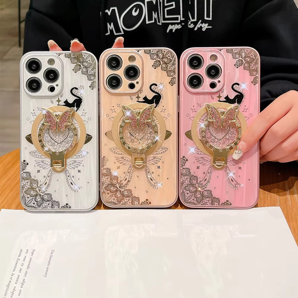 Luxury Apple iPhone Case, MagSafe Compatible, Camera Lens and Screen Protection, Ultra Thin, Shockproof, Magnetic, Full All Around Protection, Night Cat Ring Cover