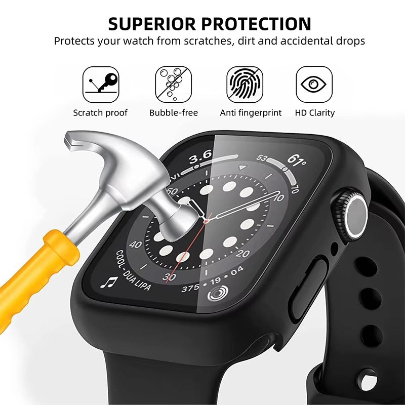 Premium Glass Screen Protector with Case Cover – Full Coverage Shockproof Protective Shell for 38mm to 45mm Smartwatch