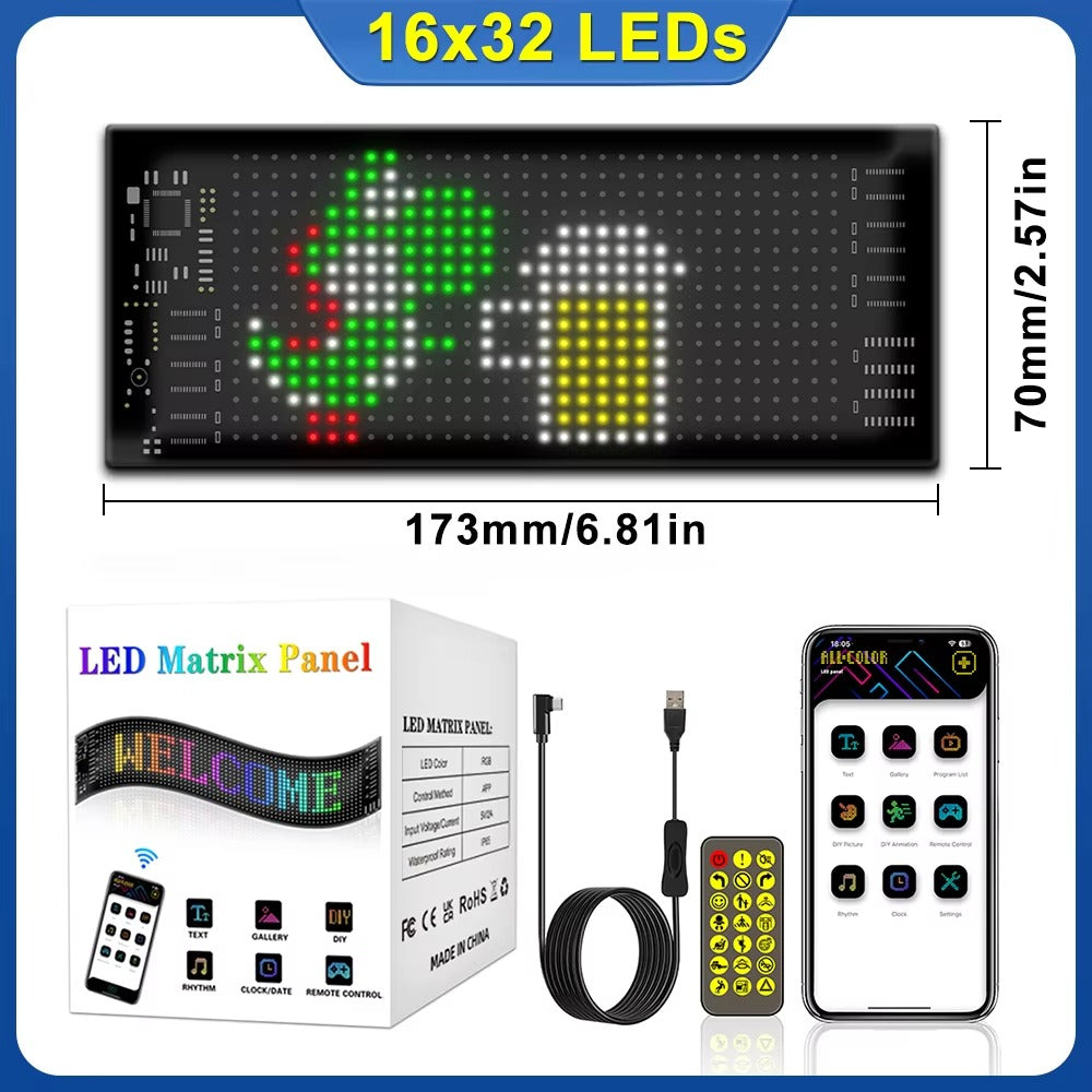 High Quality Flexible LED Matrix Panel with Bluetooth App Control, USB 5V Programmable Display Sign for Car, Storefronts, Bars, and Hotel Decor