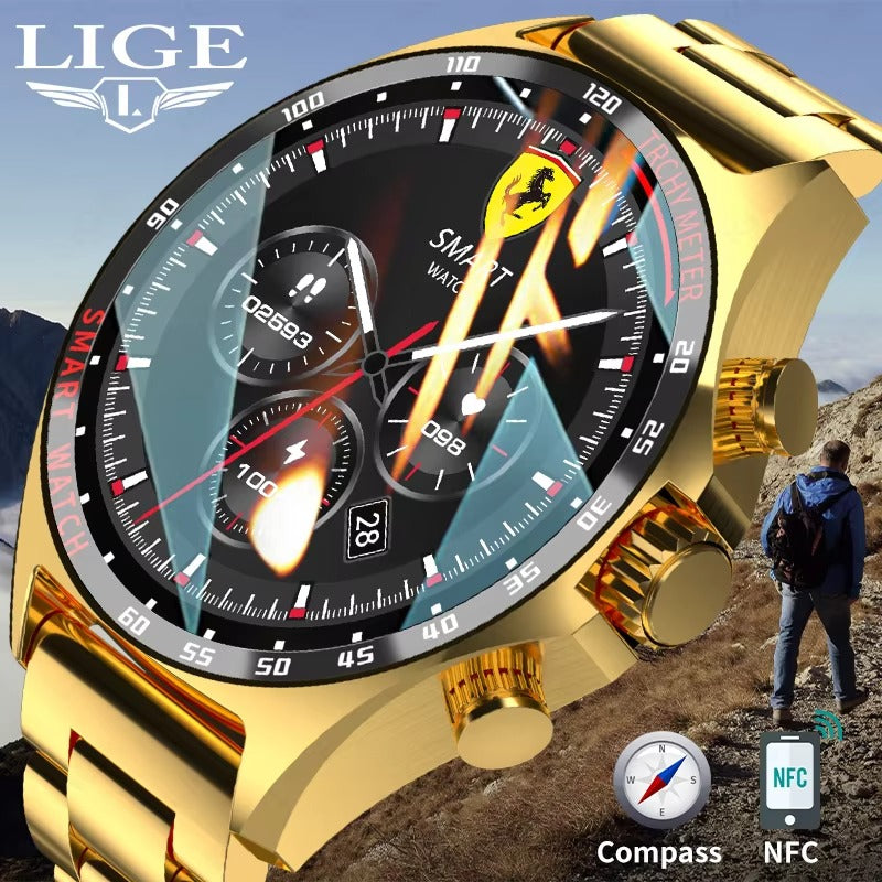 Robust Outdoor Smartwatch for iPhone – NFC Access Control, GPS Positioning, Compass, 400mAh Battery, IP68 Waterproof Fitness & Health Tracker for Men