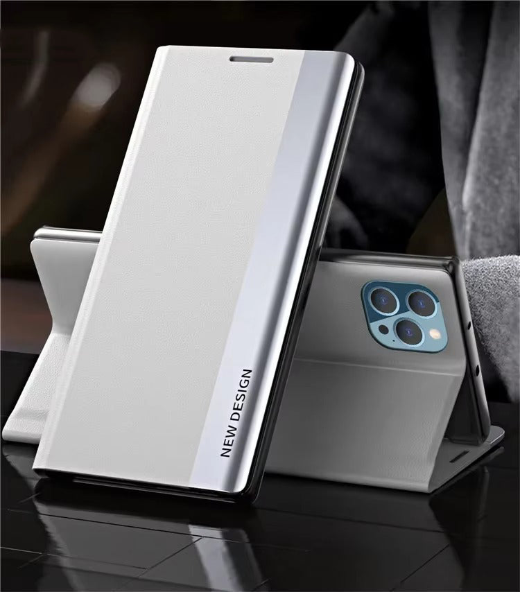 Luxury Apple iPhone Case, MagSafe Compatible, Camera Lens and Screen Protection, Ultra Thin, Shockproof, Magnetic, Full All Around Protection, Leather Flip Stand Cover