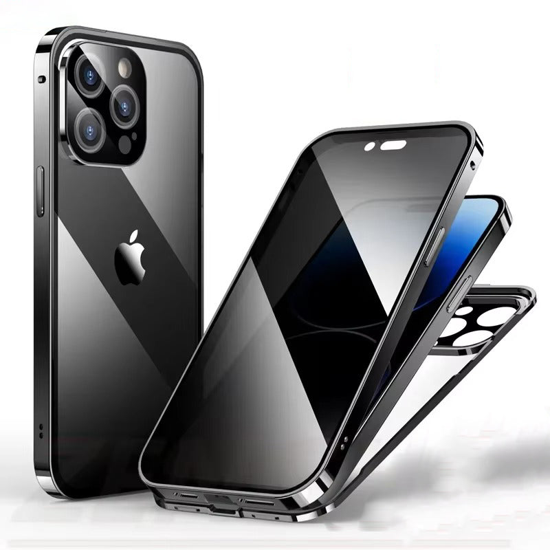 Premium Apple iPhone Case, MagSafe Compatible, Camera Lens & Screen Protection, Ultra Thin, Shockproof, Magnetic Full All Around Cover – Double Glass Anti-Peep Privacy Case with Magnetic Adsorption & Lens Protection