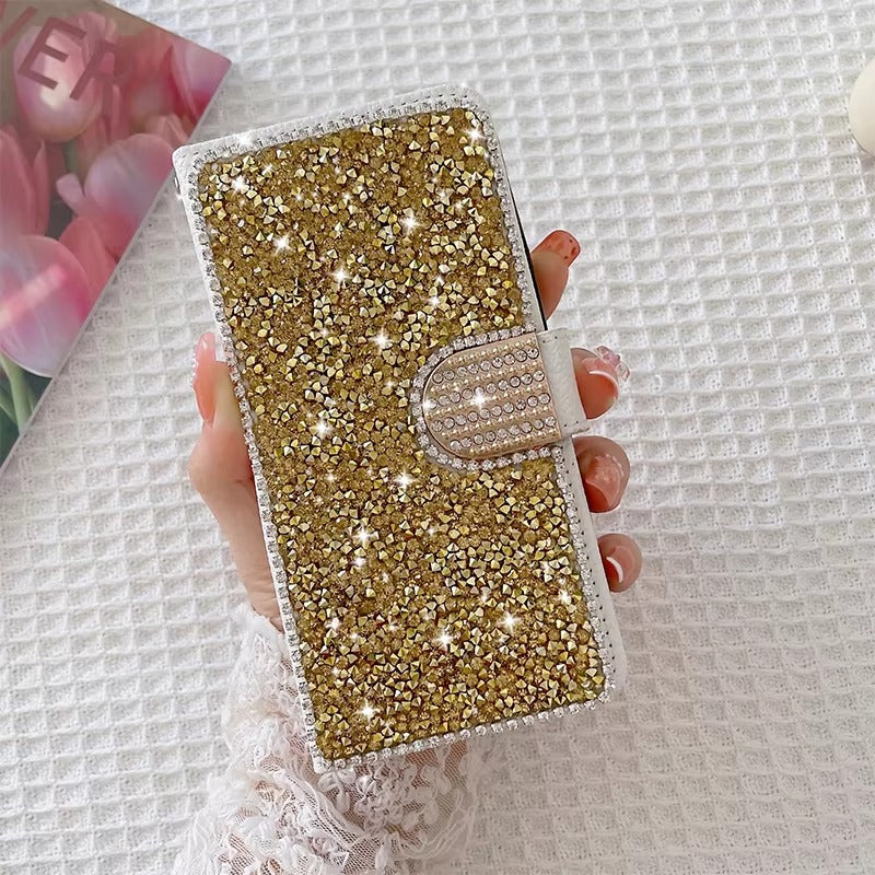 Luxury Apple iPhone Case, MagSafe Compatible, Camera Lens and Screen Protection, Ultra Thin, Shockproof, Magnetic, Full All Around Protection, Glitter Leather Wallet Cover