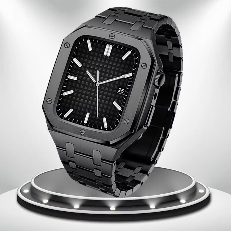Luxury Metal Mod Kit for Smartwatch – Bezel Frame, Strap, and Case Set for 44mm to 45mm Watches, Premium Custom Accessories for a Stylish Upgrade