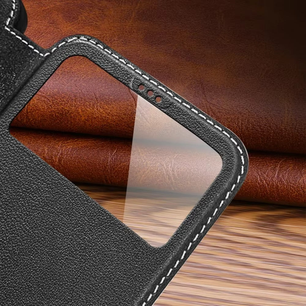 Luxury Apple iPhone Case, MagSafe Compatible, Camera Lens and Screen Protection, Ultra Thin, Shockproof, Magnetic, Full All Around Protection, Leather Clear View Cover