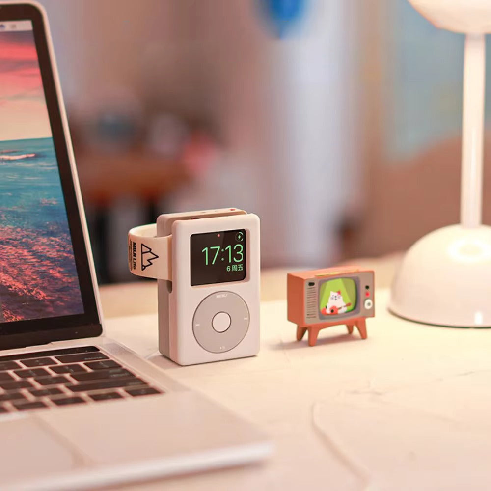 Premium Retro Charging Stand for Smartwatch – Desktop Silicone Dock Holder with Cable Slot, Nightstand Mode Compatible 
