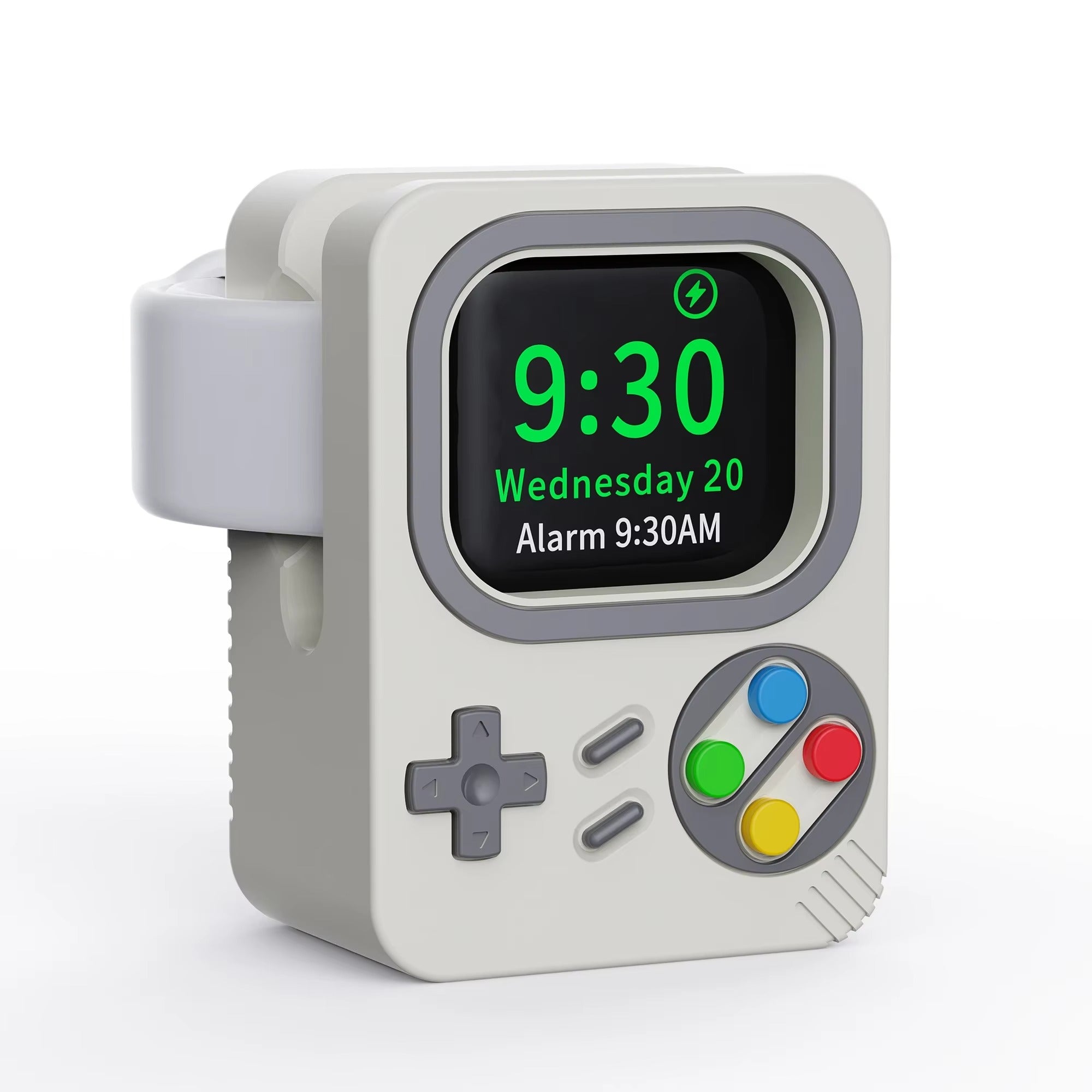 Premium Retro Charging Stand for Smartwatch – Desktop Silicone Dock Holder with Cable Slot, Nightstand Mode Compatible 