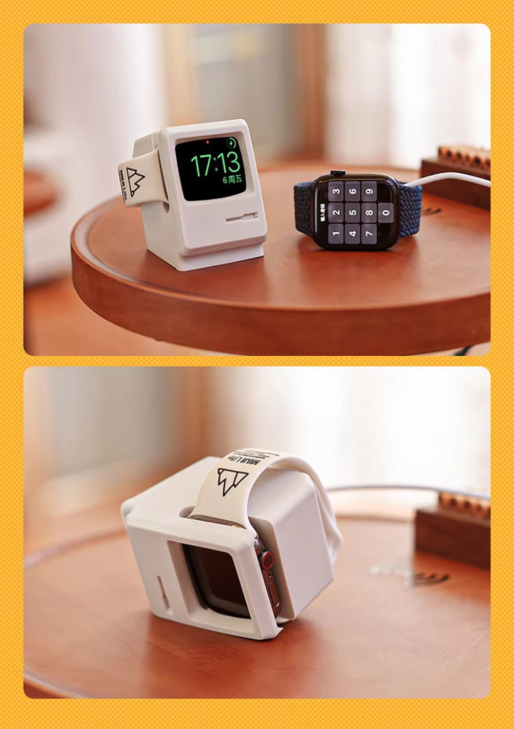 Premium Retro Charging Stand for Smartwatch – Desktop Silicone Dock Holder with Cable Slot, Nightstand Mode Compatible 