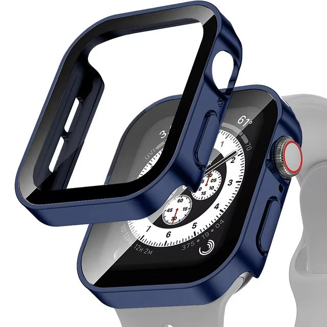 High Quality Tempered Glass Case for Apple Watch – Straight Edge, Full Coverage Display Protector Film, Shock-Resistant Shell for 40mm to 45mm Smartwatches