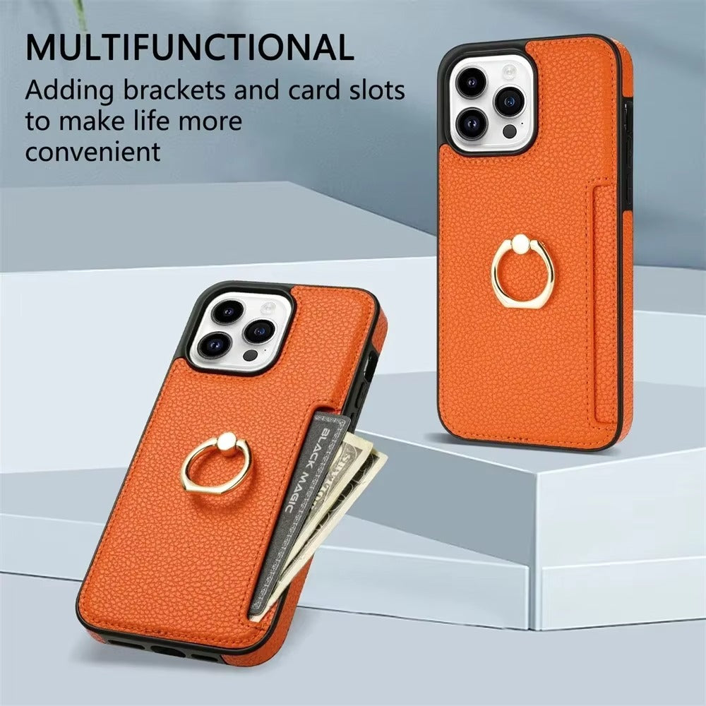 Luxury Card Slot Litchi Leather Apple iPhone Case, MagSafe Compatible, Ultra Thin Magnetic Shockproof Full Cover 