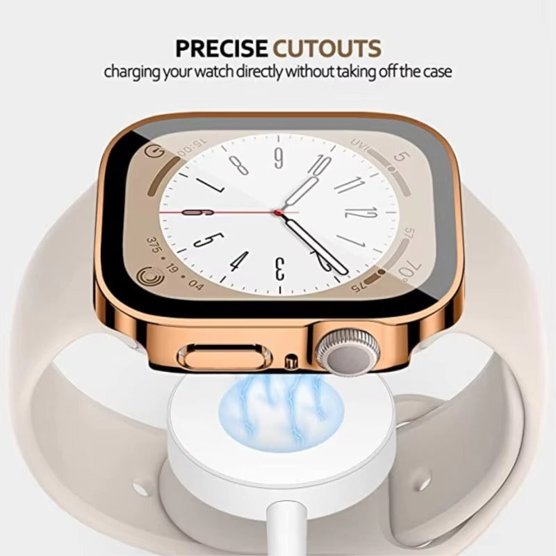 High Quality Tempered Glass Case for Apple Watch – Straight Edge, Full Coverage Display Protector Film, Shock-Resistant Shell for 40mm to 45mm Smartwatches