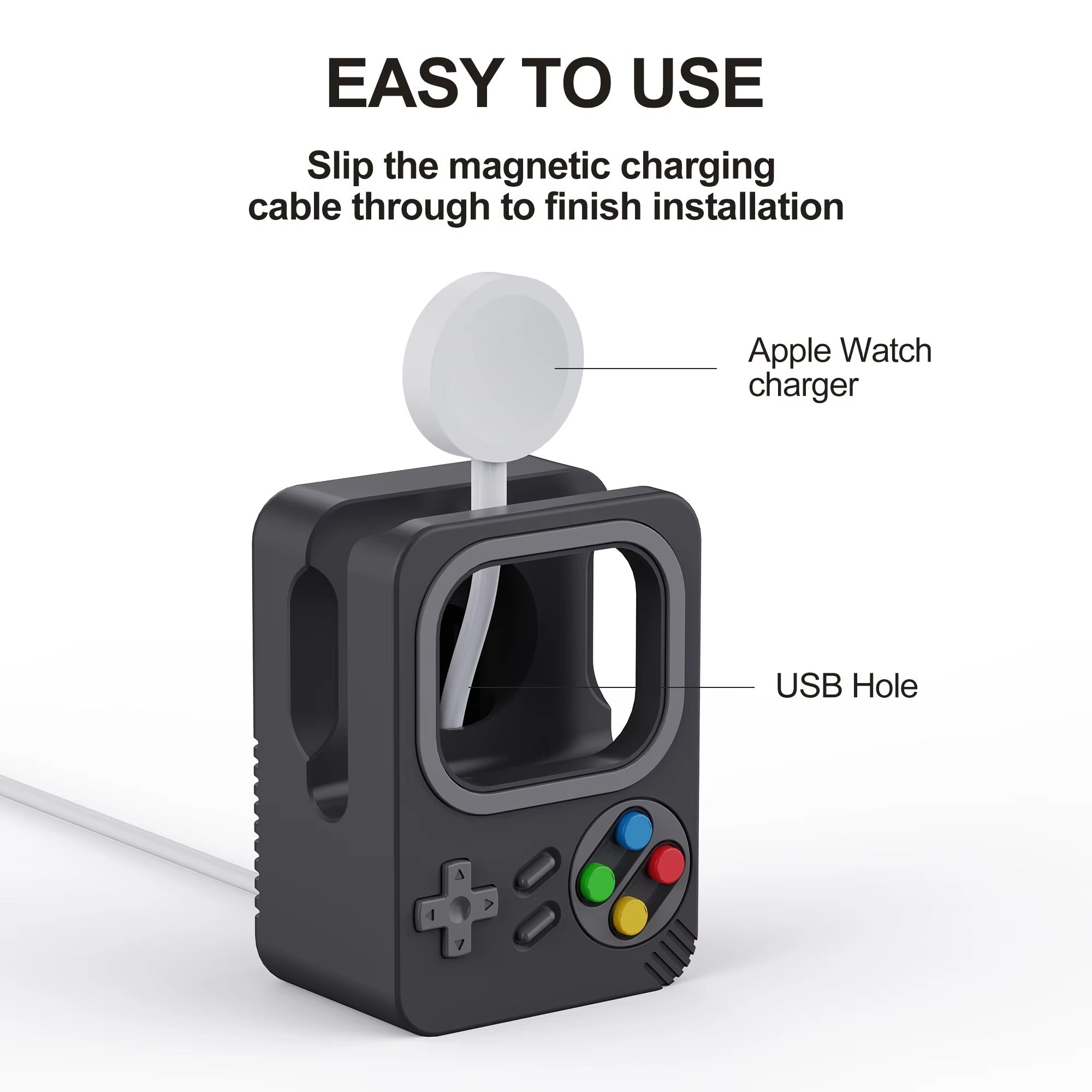 Premium Retro Charging Stand for Smartwatch – Desktop Silicone Dock Holder with Cable Slot, Nightstand Mode Compatible 