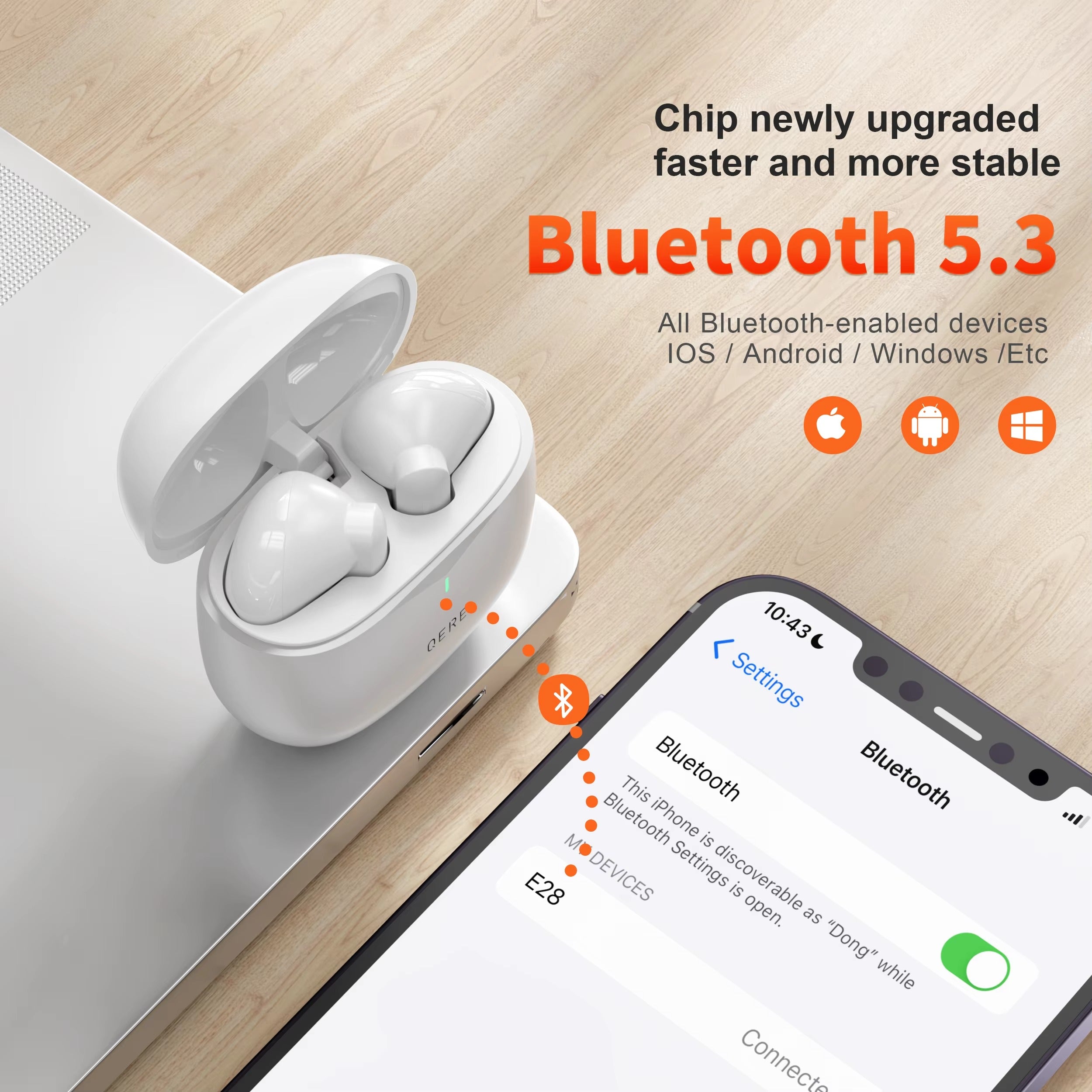 High Quality, TWS Bluetooth 5.3 Earbuds, Waterproof, Gaming Headphones with HD Microphone, 13mm Drivers, for Apple iPhone