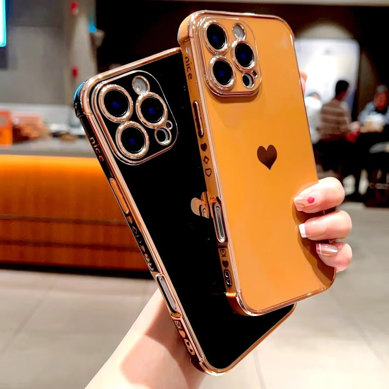 Luxury Apple iPhone Case MagSafe Compatible, Camera Lens & Screen Protection, Ultra Thin Shockproof Magnetic Full All Around Protection Cover with Electroplated Love Heart Design