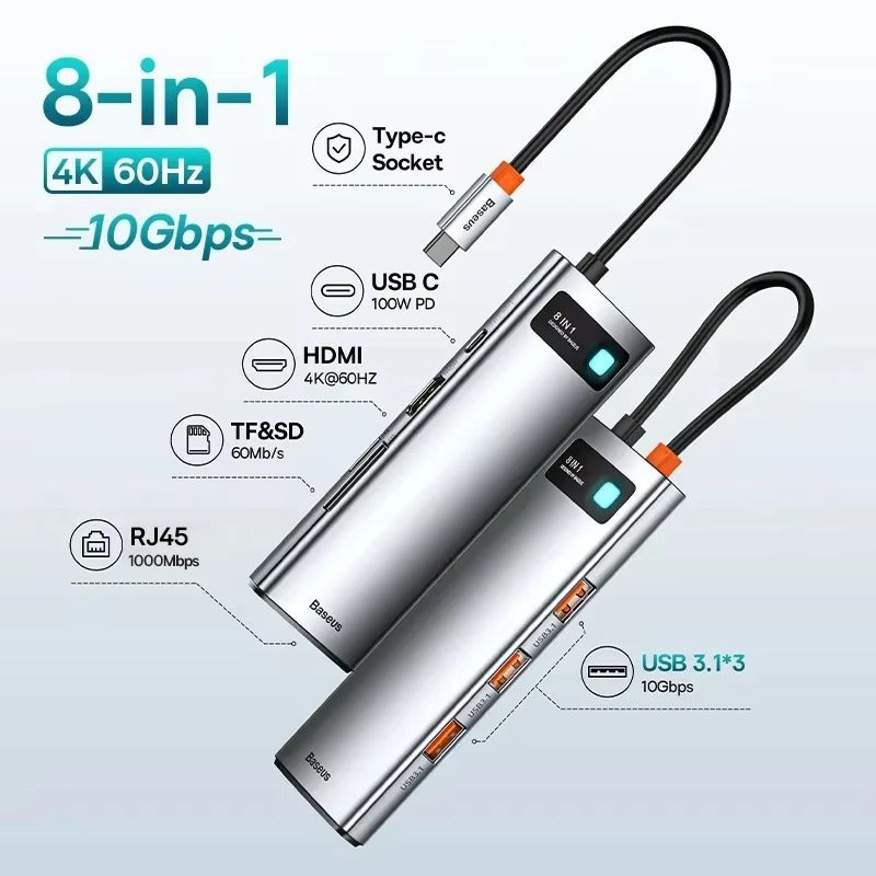 High Quality USB-C Hub Adapter – Type-C to HDMI, USB 3.1, 10Gbps, RJ45 Ethernet,  Laptop, Tablet, USB-C Devices