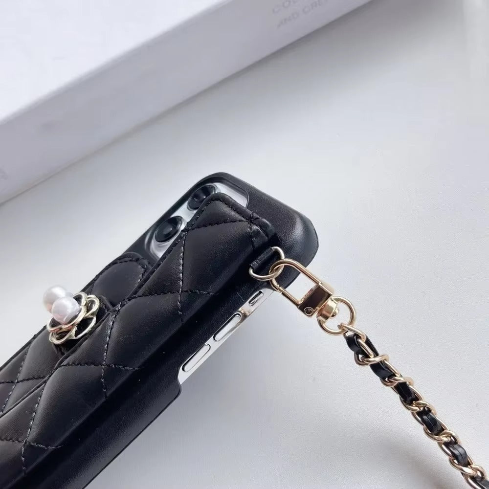Premium Apple iPhone Case, MagSafe Compatible, Camera Lens & Screen Protection, Ultra Thin, Shockproof, Magnetic Full All Around Cover – Camellia Leather Wallet Case with Card Slot & Crossbody Lanyard