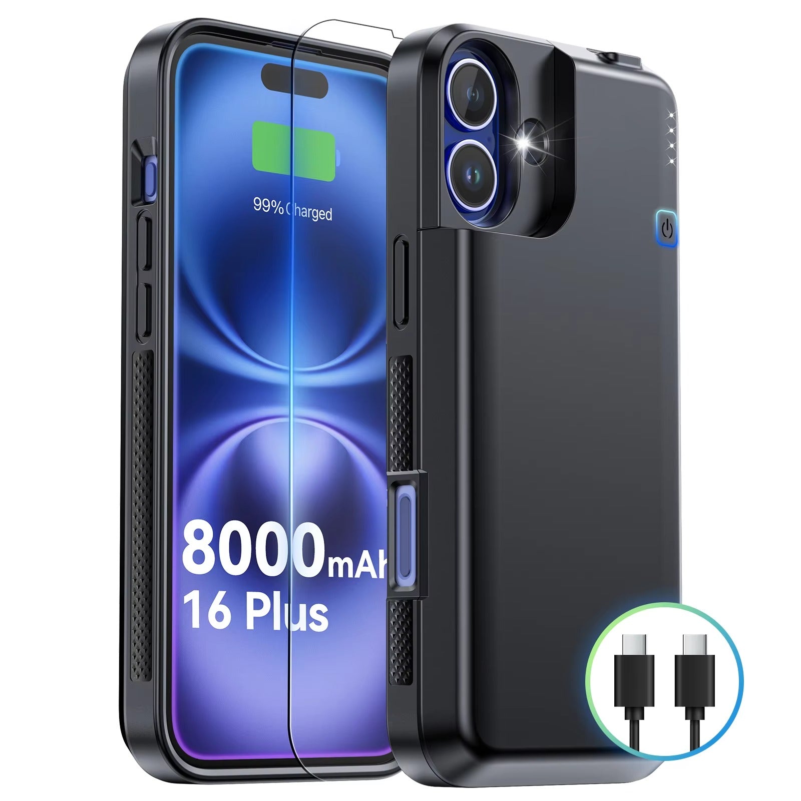 High Quality Apple iPhone Case MagSafe Compatible, Camera Lens & Screen Protection, Ultra Thin Shockproof Magnetic Full All Around Protection Cover with 8000mAh Battery Pack