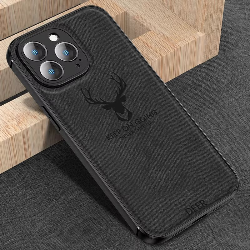 Luxury Textured Canvas iPhone Case with MagSafe Support, Shock-Absorbing Bumper Frame, Leather Feel Grip, Drop Protection, Stylish Fabric Back Cover for Apple