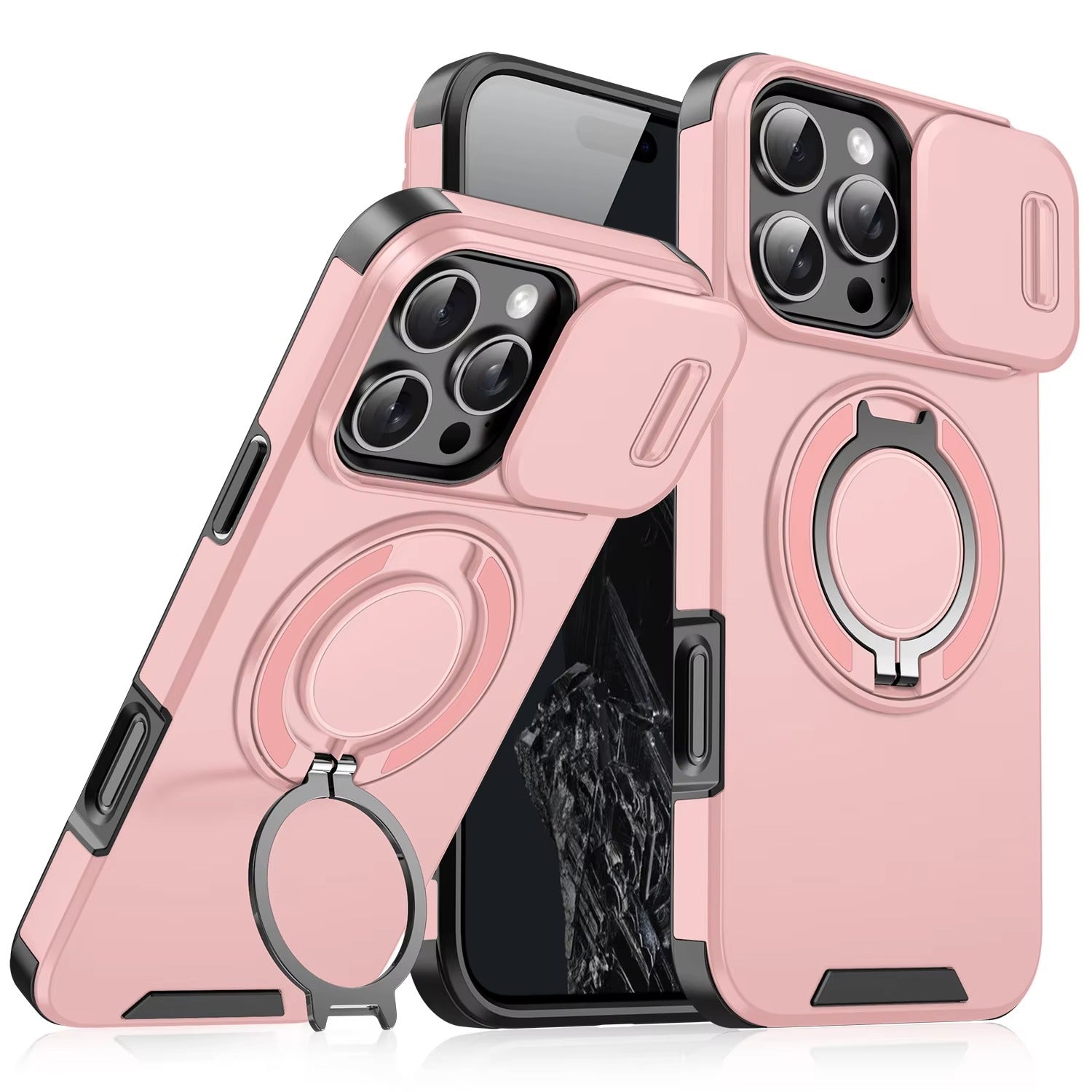 Robust Apple iPhone Case, MagSafe Compatible, Camera Lens and Screen Protection, Ultra Thin, Shockproof, Magnetic, Full All Around Protection, Slide Ring Armor Cover