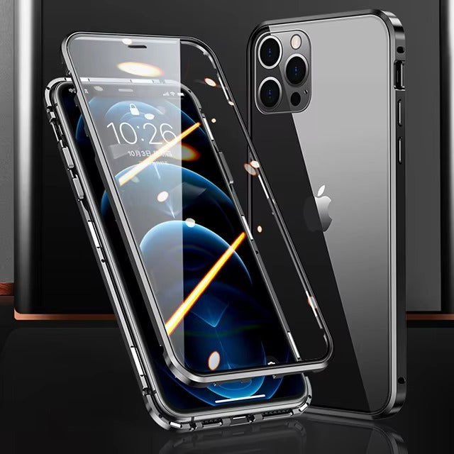 Premium Magnetic Glass Apple iPhone Case, MagSafe Compatible, Ultra Thin Shockproof Full Metal Frame Cover