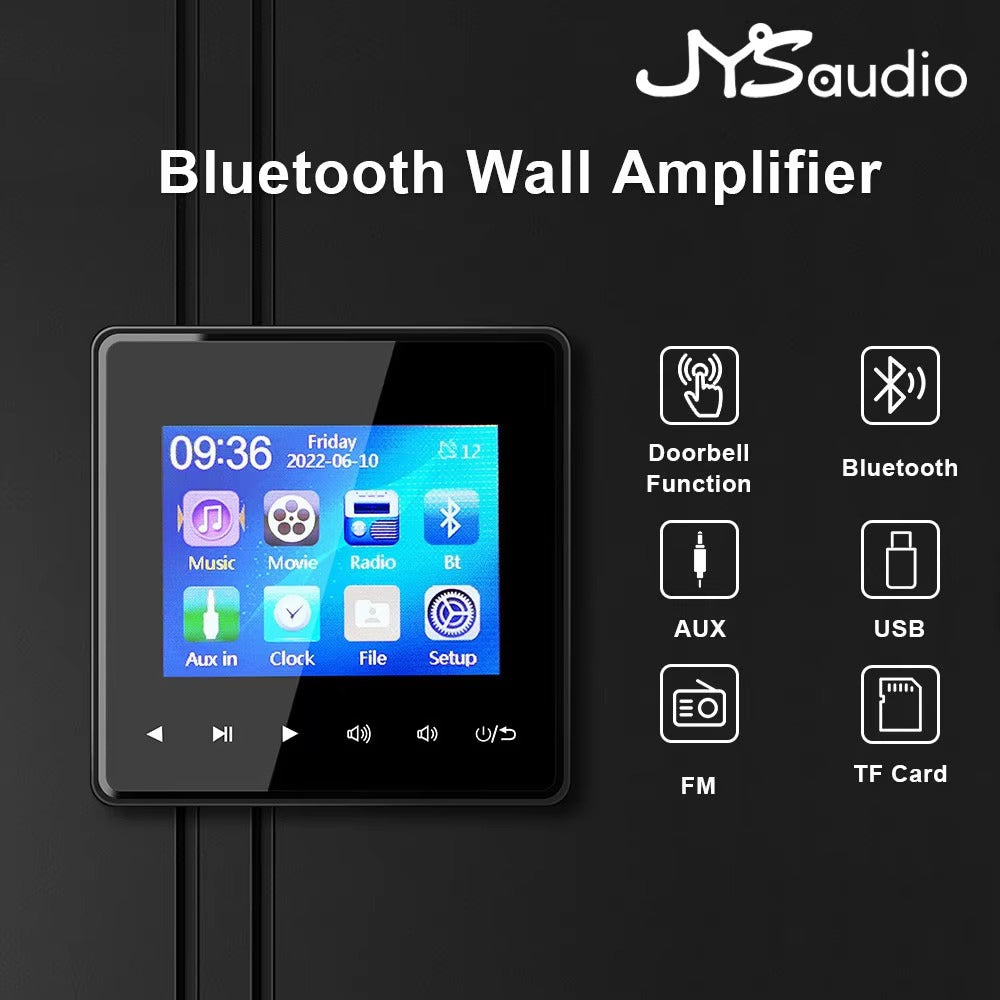 Premium Bluetooth Wall Amplifier for iPhone, 2.8" HD Touchscreen Music Control Panel, Smart Home Stereo System with FM, AUX, and Digital Audio