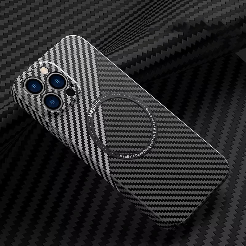 Premium Carbon Fiber Apple iPhone Case, MagSafe Compatible, Ultra Thin Magnetic Screen and Camera Guard, Sleek Matte Finish