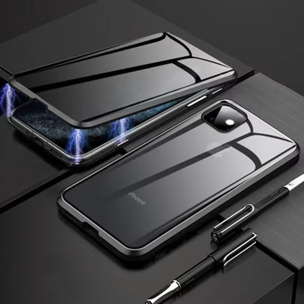 Premium Apple iPhone Case, MagSafe Compatible, Camera Lens & Screen Protection, Ultra Thin, Shockproof, Magnetic Full All Around Cover – Anti-Peeping Tempered Glass Case with Magnetic Metal Bumper & Privacy Protection