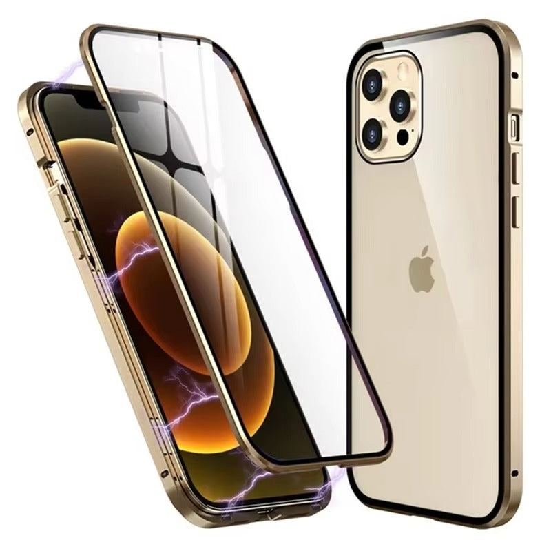 Premium Magnetic Glass Apple iPhone Case, MagSafe Compatible, Ultra Thin Shockproof Full Metal Frame Cover