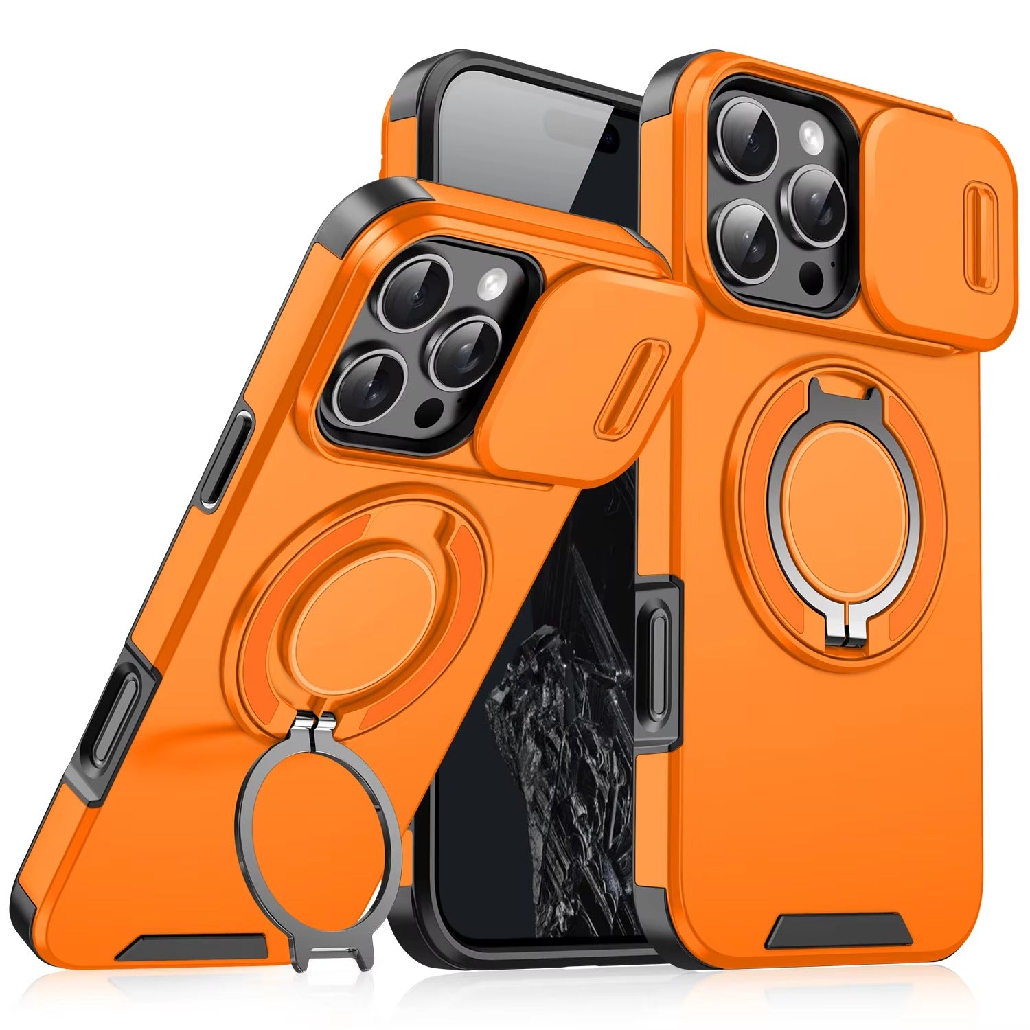 Robust Apple iPhone Case, MagSafe Compatible, Camera Lens and Screen Protection, Ultra Thin, Shockproof, Magnetic, Full All Around Protection, Slide Ring Armor Cover