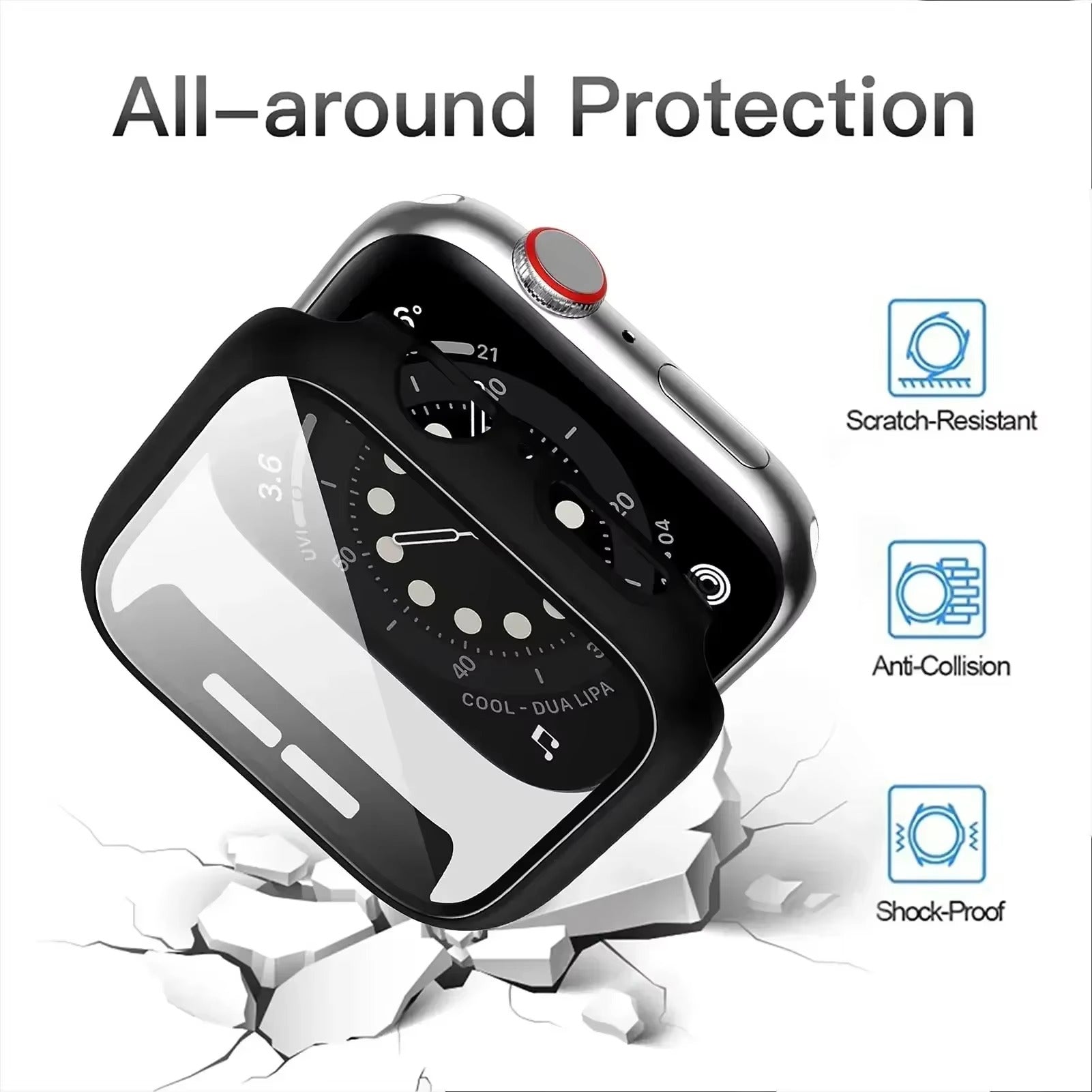 Tempered Glass Screen Protector Case – Full Cover Shockproof Bumper with Ultra-Clear Touch Glass, Compatible with 38mm to 45mm Smartwatches
