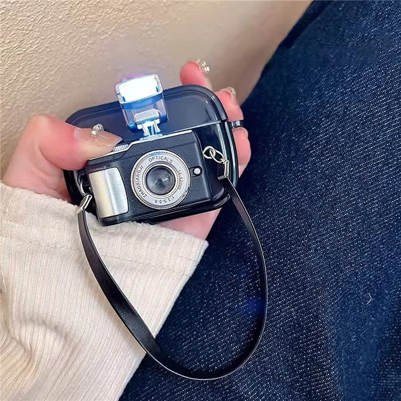 Creative Camera Earphone Case with Strap for AirPods 1, 2, 3, 4, Pro, Pro 2 – Soft Silicone Protective Cover for Wireless Charging Headphones, Fun Design