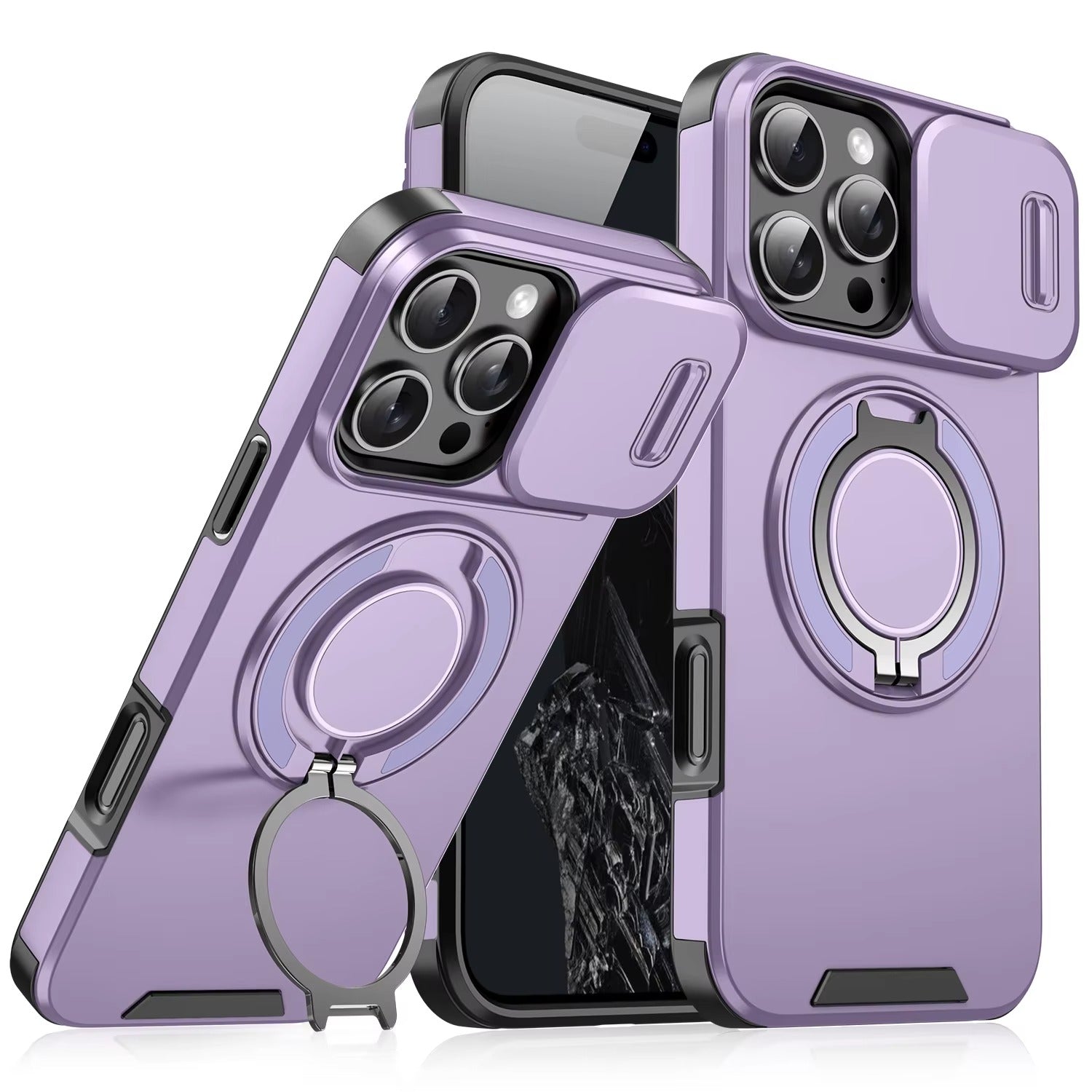 Robust Apple iPhone Case, MagSafe Compatible, Camera Lens and Screen Protection, Ultra Thin, Shockproof, Magnetic, Full All Around Protection, Slide Ring Armor Cover