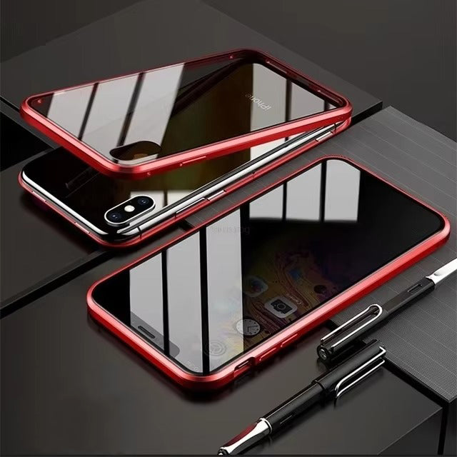 Premium Apple iPhone Case, MagSafe Compatible, Camera Lens & Screen Protection, Ultra Thin, Shockproof, Magnetic Full All Around Cover – 360° Magnetic Metal Case with Tempered Glass Privacy Screen & Anti-Spy Protection