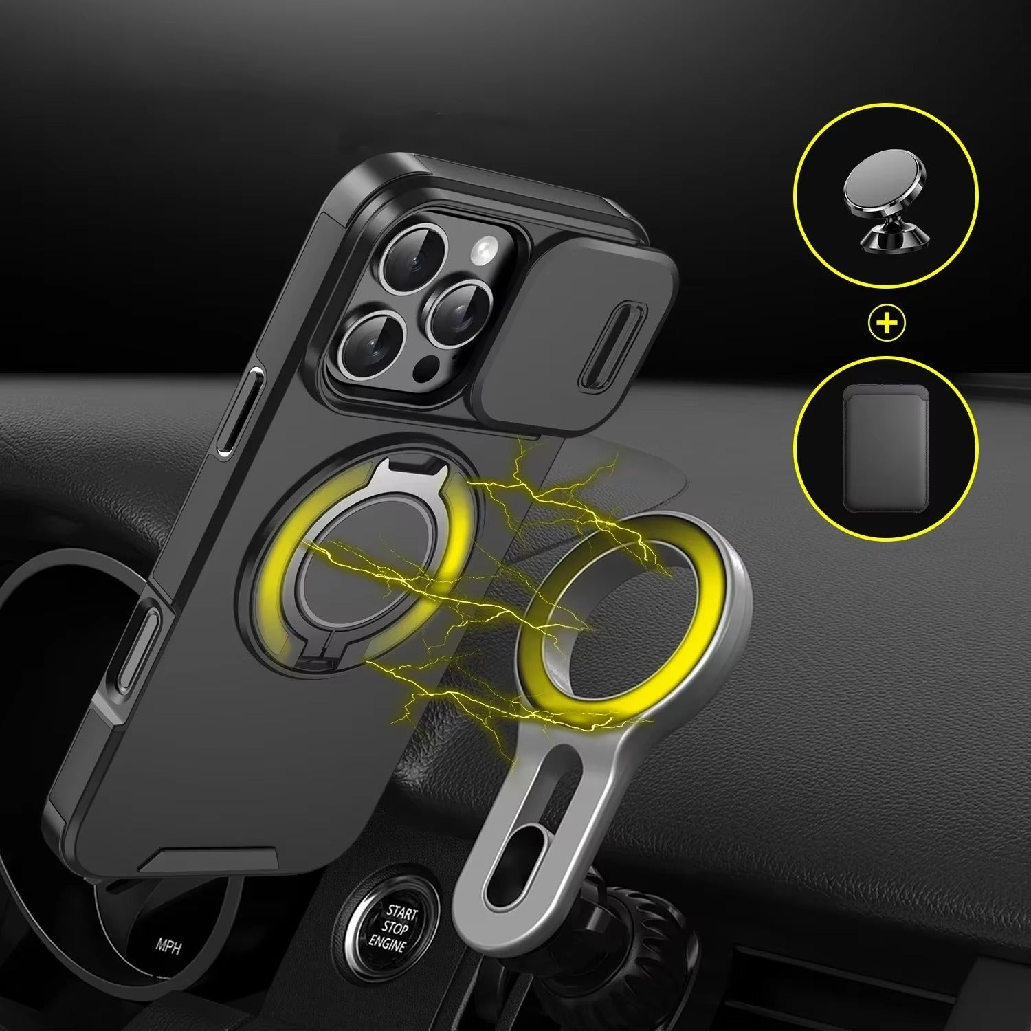 Robust Apple iPhone Case, MagSafe Compatible, Camera Lens and Screen Protection, Ultra Thin, Shockproof, Magnetic, Full All Around Protection, Slide Ring Armor Cover