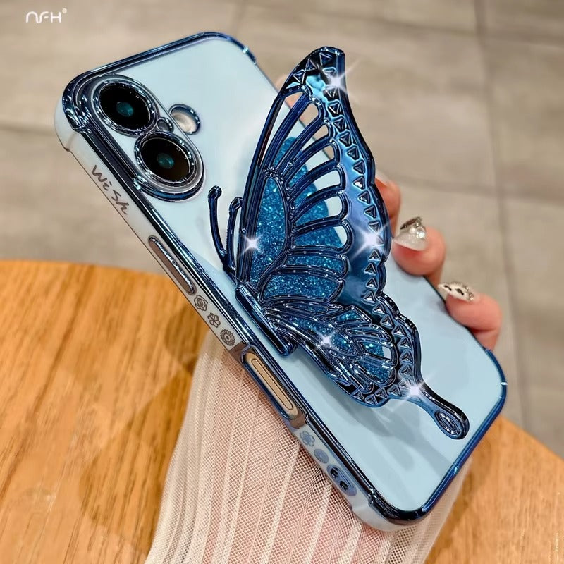 Luxury Apple iPhone Case, MagSafe Compatible, Camera Lens and Screen Protection, Ultra Thin, Shockproof, Magnetic, Full All Around Protection, Butterfly Stand Cover