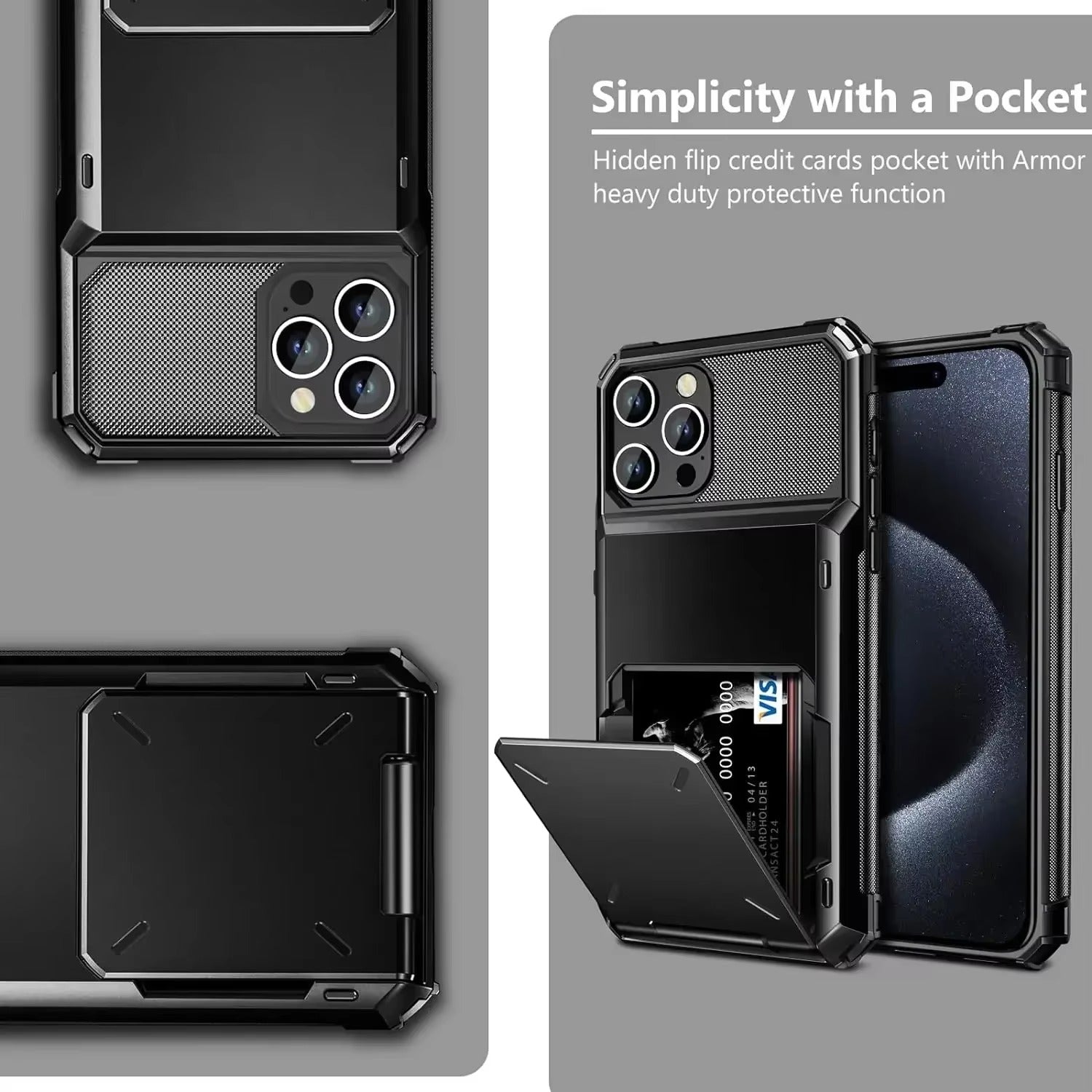 Robust Apple iPhone Case, MagSafe Compatible, Camera Lens and Screen Protection, Ultra Thin, Shockproof, Magnetic, Full All Around Protection, Hidden Wallet Card Cover
