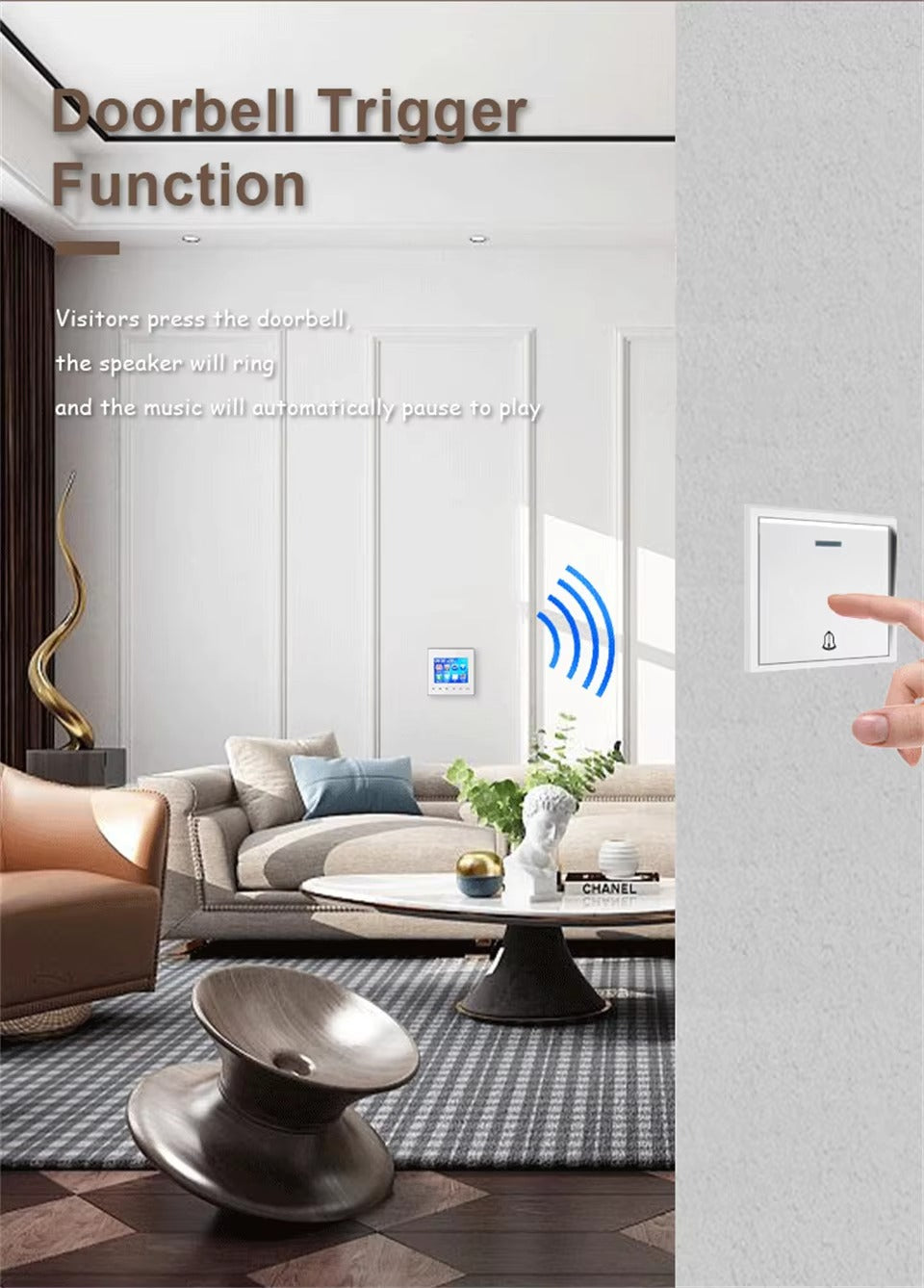 Premium Bluetooth Wall Amplifier for iPhone, 2.8" HD Touchscreen Music Control Panel, Smart Home Stereo System with FM, AUX, and Digital Audio