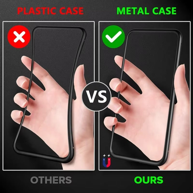 Premium Apple iPhone Case, MagSafe Compatible, Camera Lens & Screen Protection, Ultra Thin, Shockproof, Magnetic Full All Around Cover – 360° Magnetic Metal Case with Tempered Glass Privacy Screen & Anti-Spy Protection
