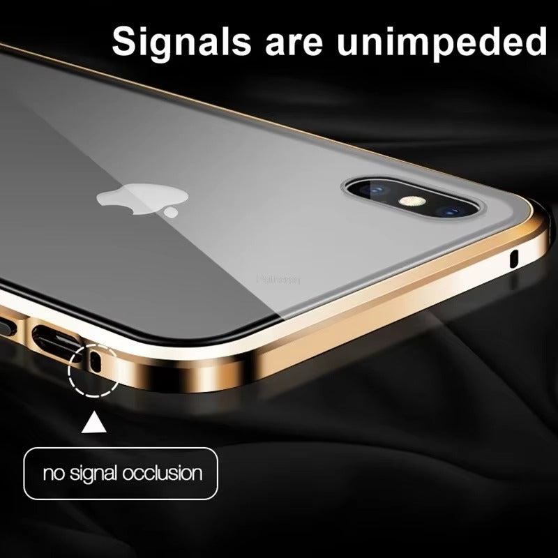 Premium Apple iPhone Case, MagSafe Compatible, Camera Lens & Screen Protection, Ultra Thin, Shockproof, Magnetic Full All Around Cover – 360° Magnetic Metal Case with Tempered Glass Privacy Screen & Anti-Spy Protection