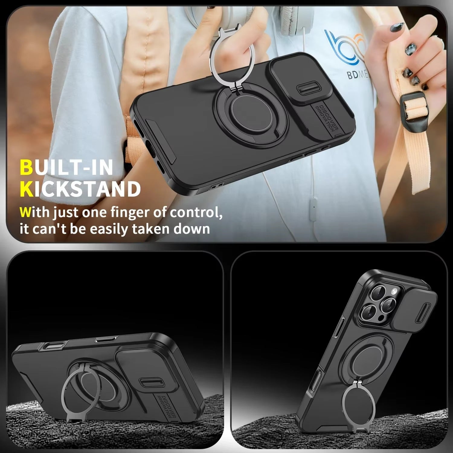 Robust Apple iPhone Case, MagSafe Compatible, Camera Lens and Screen Protection, Ultra Thin, Shockproof, Magnetic, Full All Around Protection, Slide Ring Armor Cover