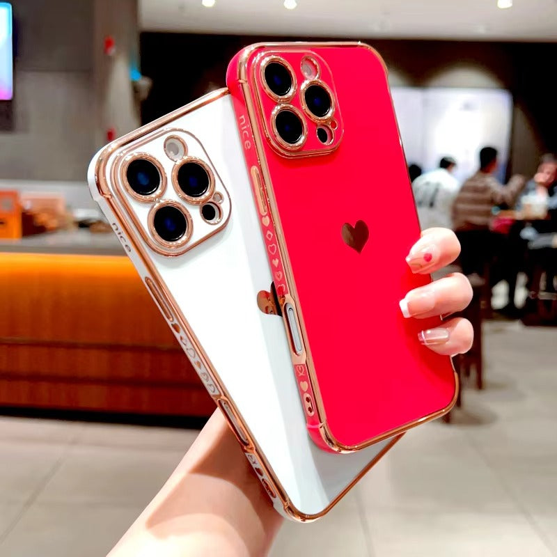 Luxury Apple iPhone Case MagSafe Compatible, Camera Lens & Screen Protection, Ultra Thin Shockproof Magnetic Full All Around Protection Cover with Electroplated Love Heart Design