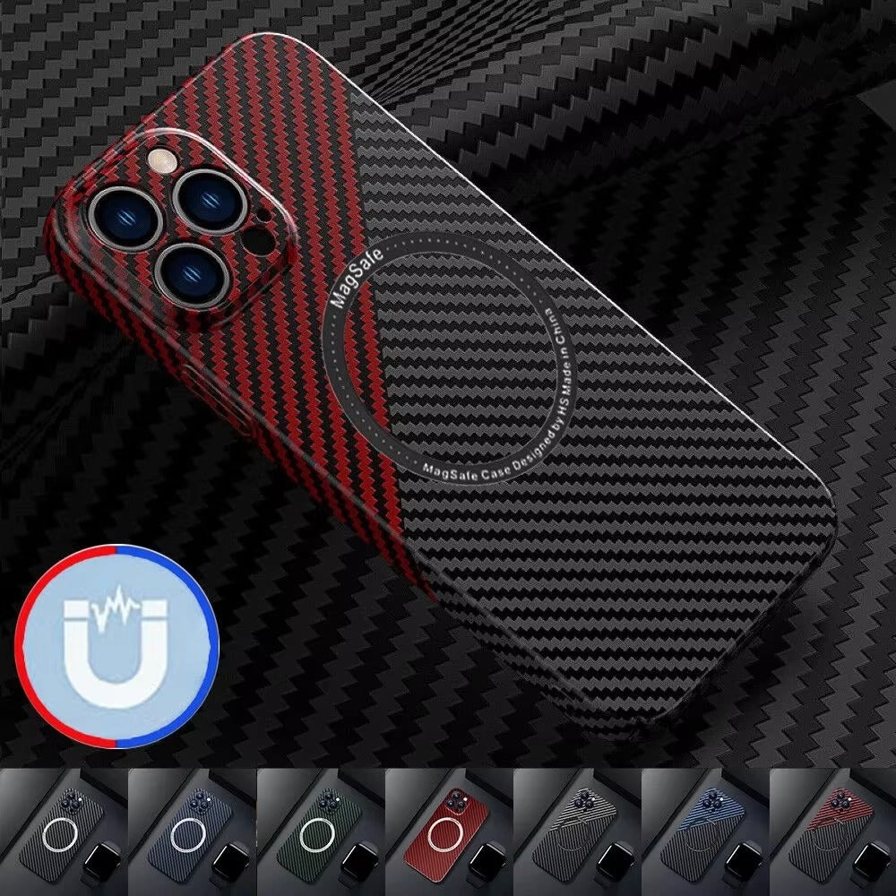 Premium Carbon Fiber Apple iPhone Case, MagSafe Compatible, Ultra Thin Magnetic Screen and Camera Guard, Sleek Matte Finish