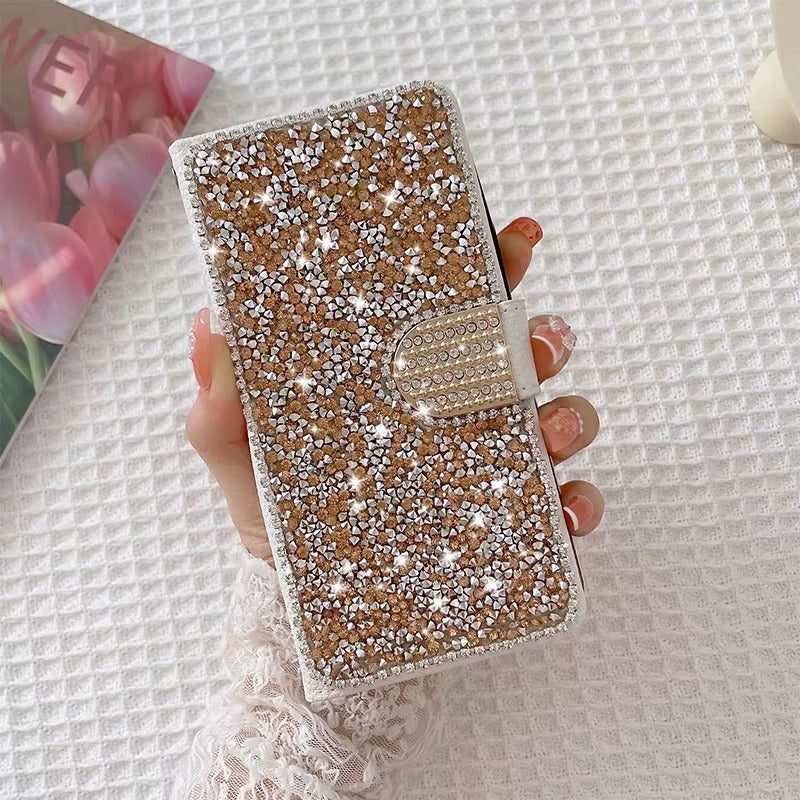 Luxury Apple iPhone Case, MagSafe Compatible, Camera Lens and Screen Protection, Ultra Thin, Shockproof, Magnetic, Full All Around Protection, Glitter Leather Wallet Cover