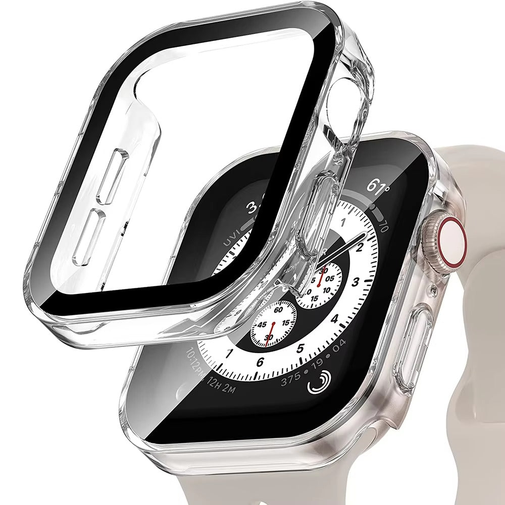 High Quality Tempered Glass Case for Apple Watch – Straight Edge, Full Coverage Display Protector Film, Shock-Resistant Shell for 40mm to 45mm Smartwatches