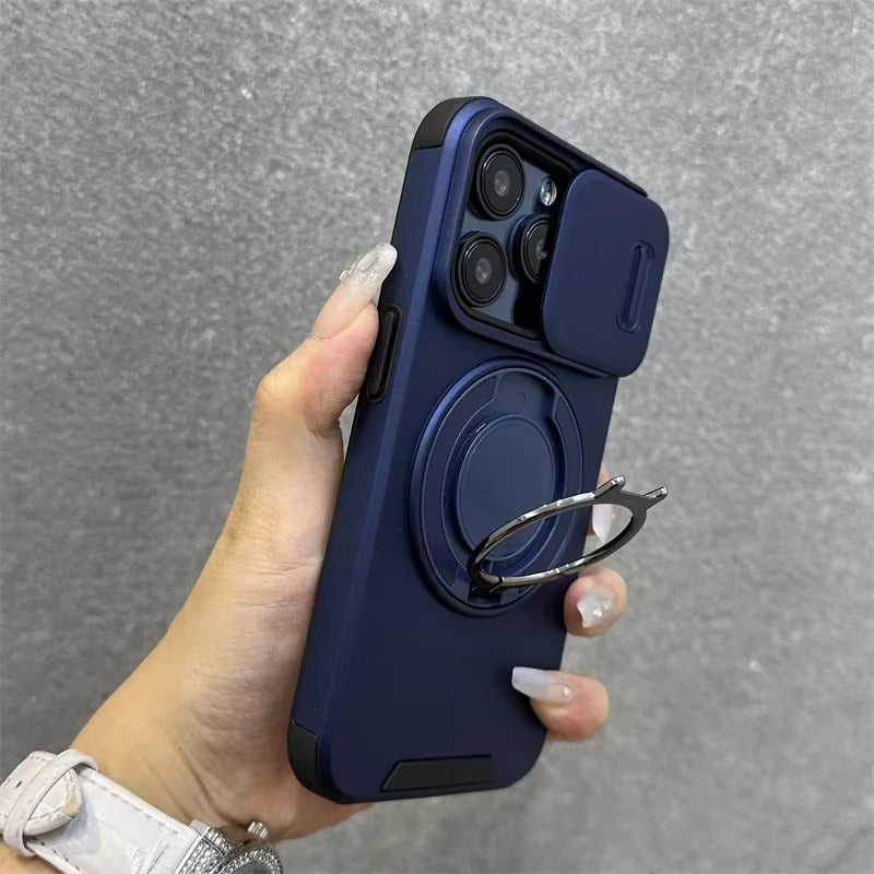 Robust Apple iPhone Case, MagSafe Compatible, Camera Lens and Screen Protection, Ultra Thin, Shockproof, Magnetic, Full All Around Protection, Slide Ring Armor Cover