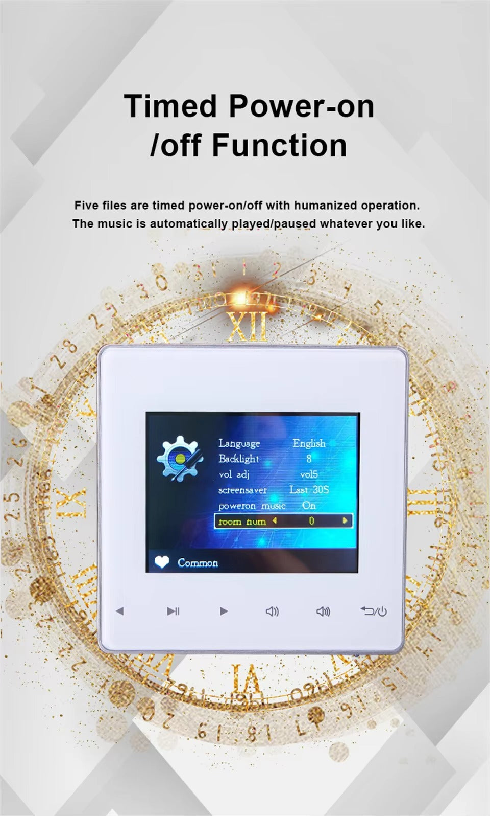 Premium Bluetooth Wall Amplifier for iPhone, 2.8" HD Touchscreen Music Control Panel, Smart Home Stereo System with FM, AUX, and Digital Audio