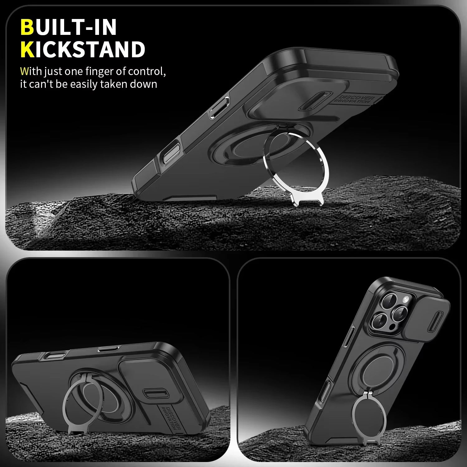 Robust Apple iPhone Case, MagSafe Compatible, Camera Lens and Screen Protection, Ultra Thin, Shockproof, Magnetic, Full All Around Protection, Slide Ring Armor Cover