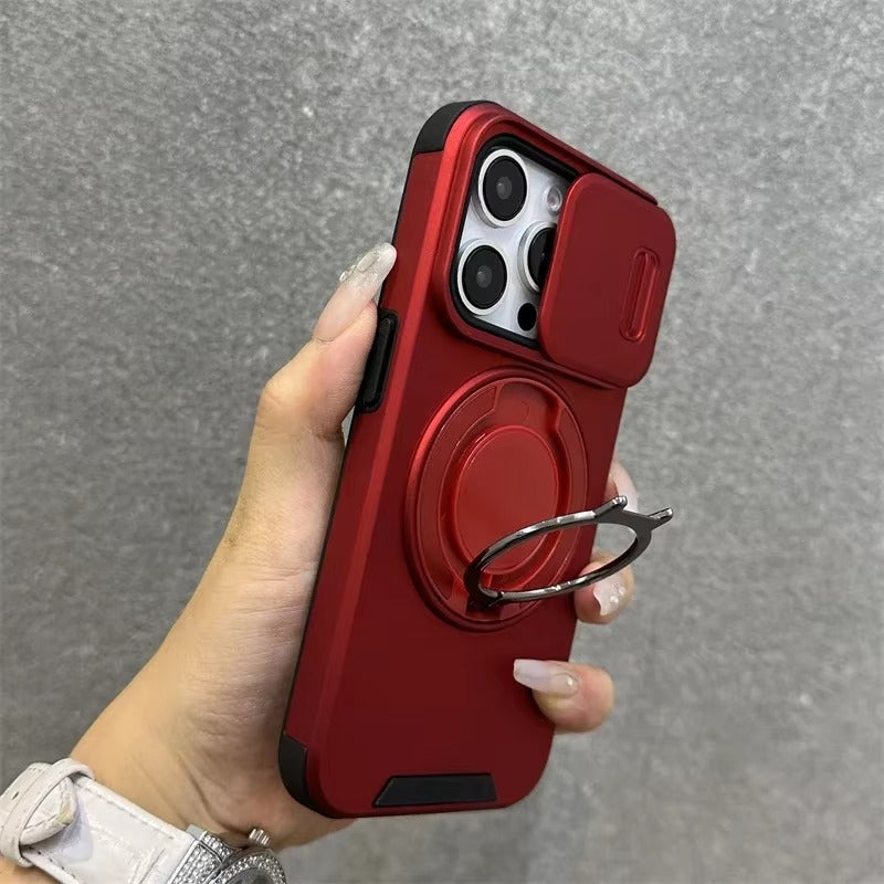 Robust Apple iPhone Case, MagSafe Compatible, Camera Lens and Screen Protection, Ultra Thin, Shockproof, Magnetic, Full All Around Protection, Slide Ring Armor Cover